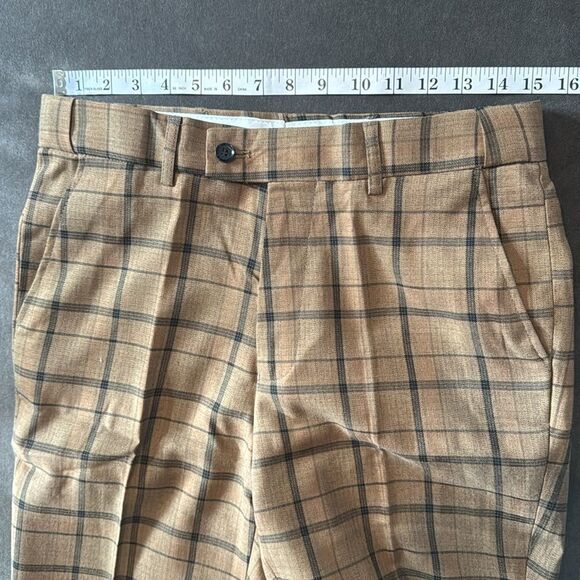 Men’s Brown Plaid 3 Piece Suit One Button Notched Lapel 32 Jacket 30 Pants NWT - Picture 11 of 16